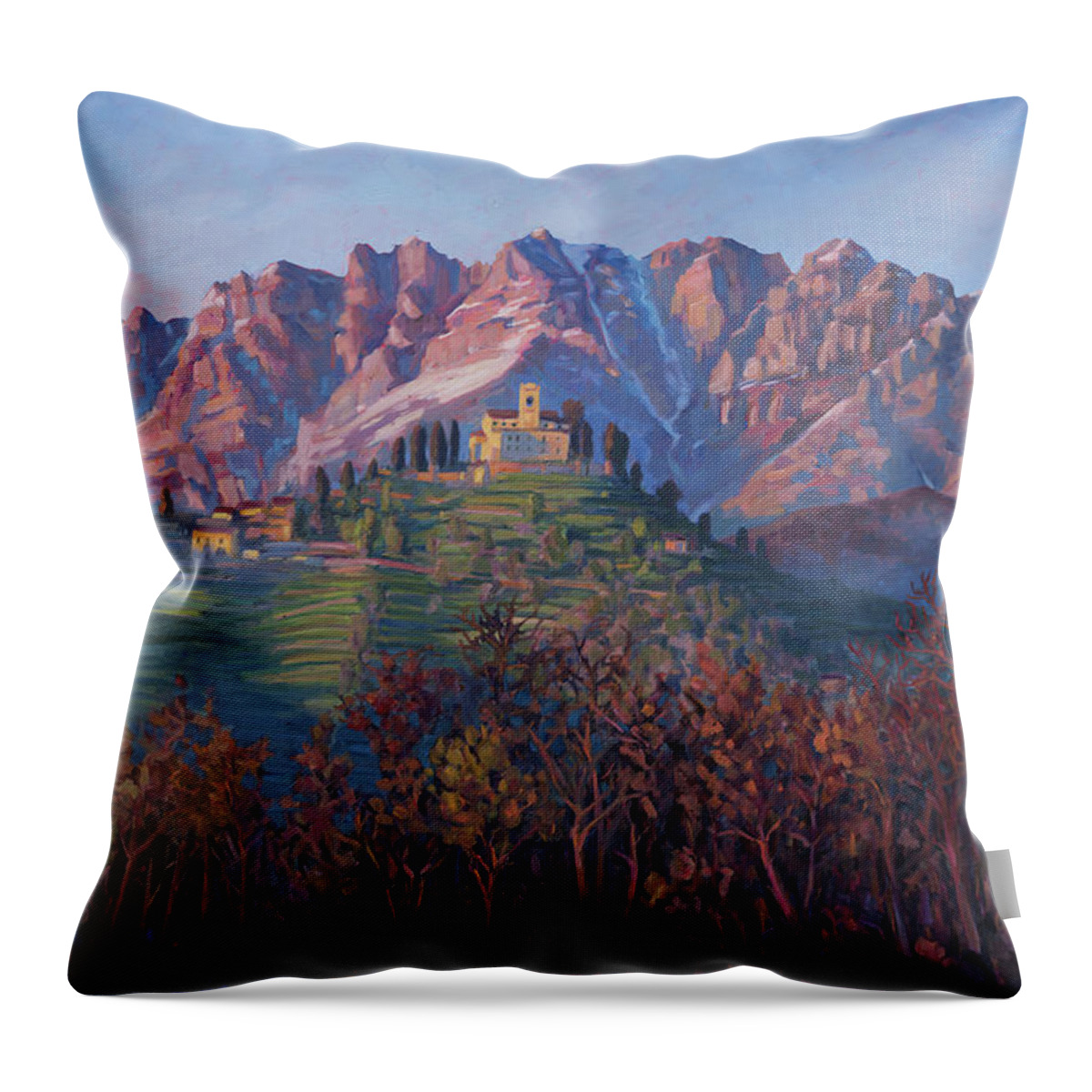 Mountain Throw Pillow featuring the painting Red Resegone by Marco Busoni