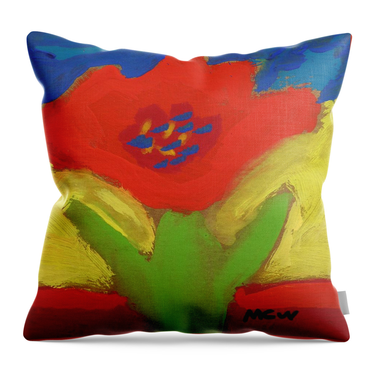 Red Flower Throw Pillow featuring the painting Red Number 1 by Mary Carol Williams