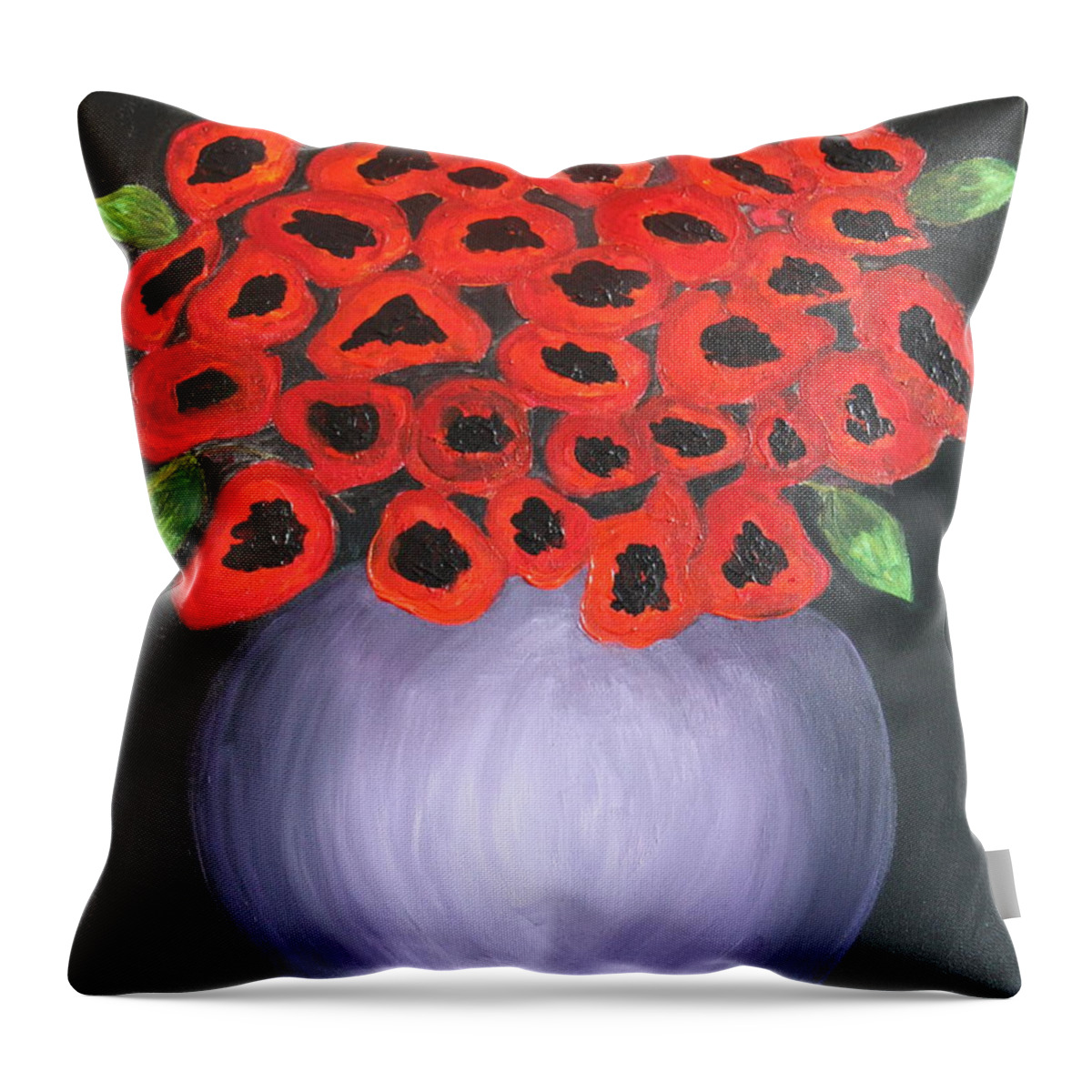 Abstract Throw Pillow featuring the painting Red Poppies by Jolanta Anna Karolska