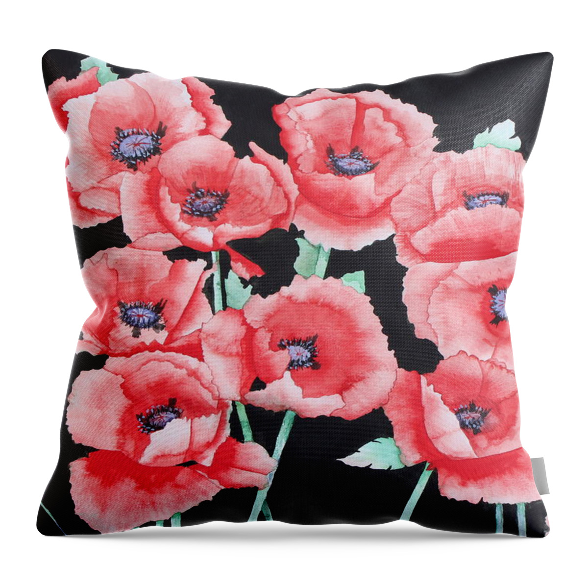 Flowers Throw Pillow featuring the painting Red Poppy Drama Watercolor by Kimberly Walker