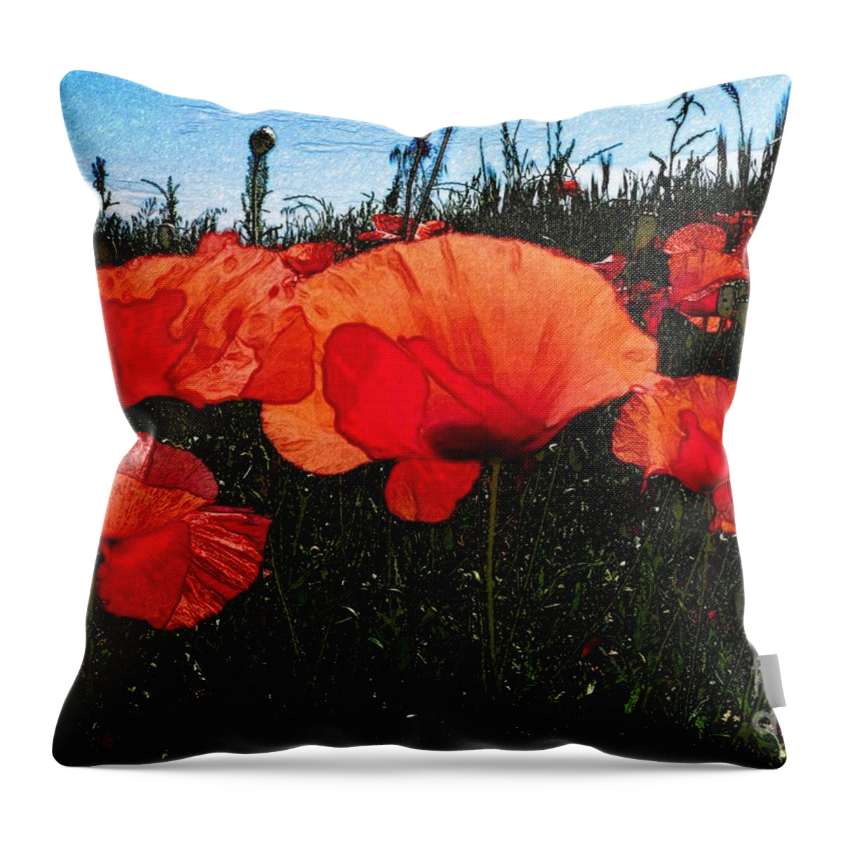 Art Throw Pillow featuring the photograph Red Poppy Flowers in grassland by Jean Bernard Roussilhe