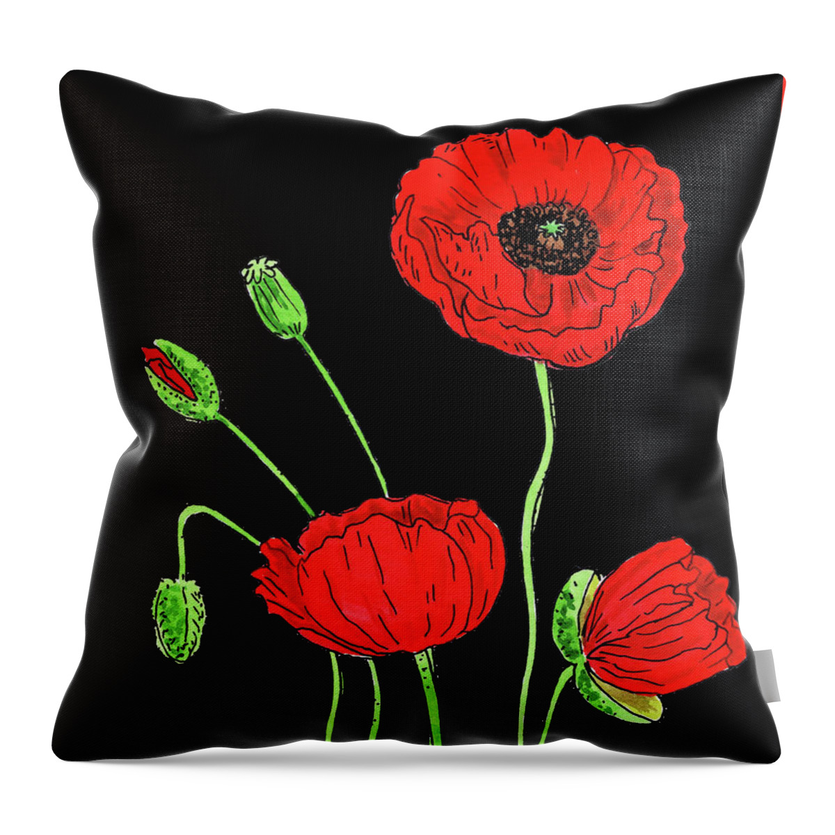 Red Throw Pillow featuring the painting Red Poppy Flowers Watercolour by Irina Sztukowski