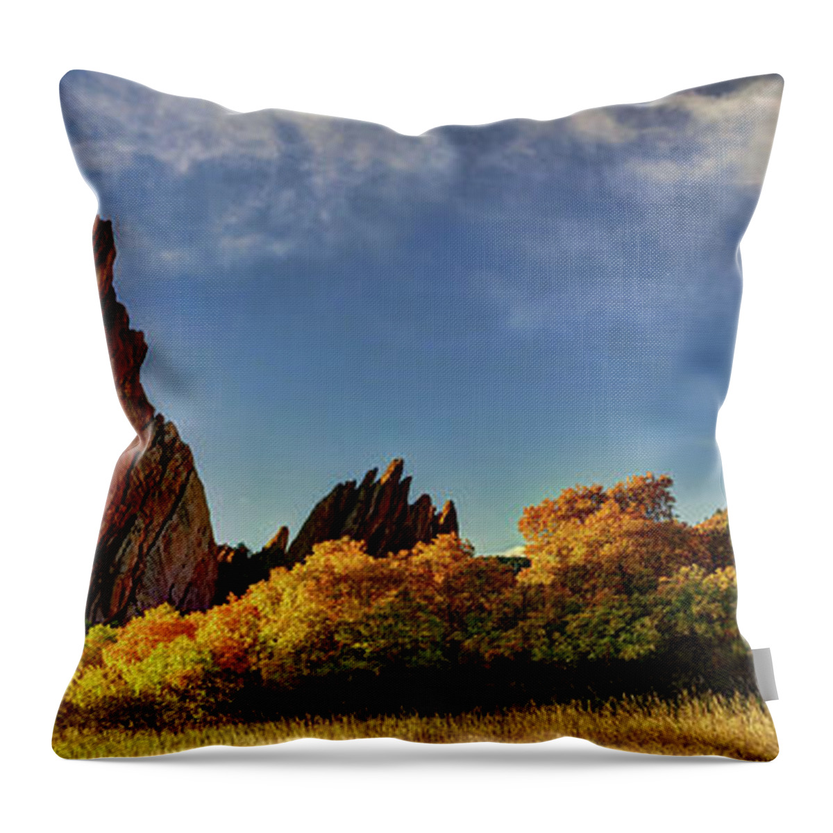 Lena-owens Throw Pillow featuring the digital art Red Rocks Panorama by Lena Owens - OLena Art Vibrant Palette Knife and Graphic Design