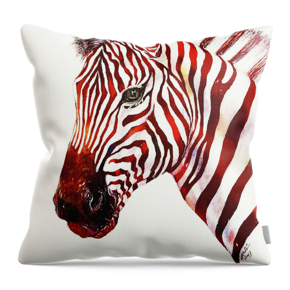 Zebra Throw Pillow featuring the painting Red Rodney Zebra by Arti Chauhan