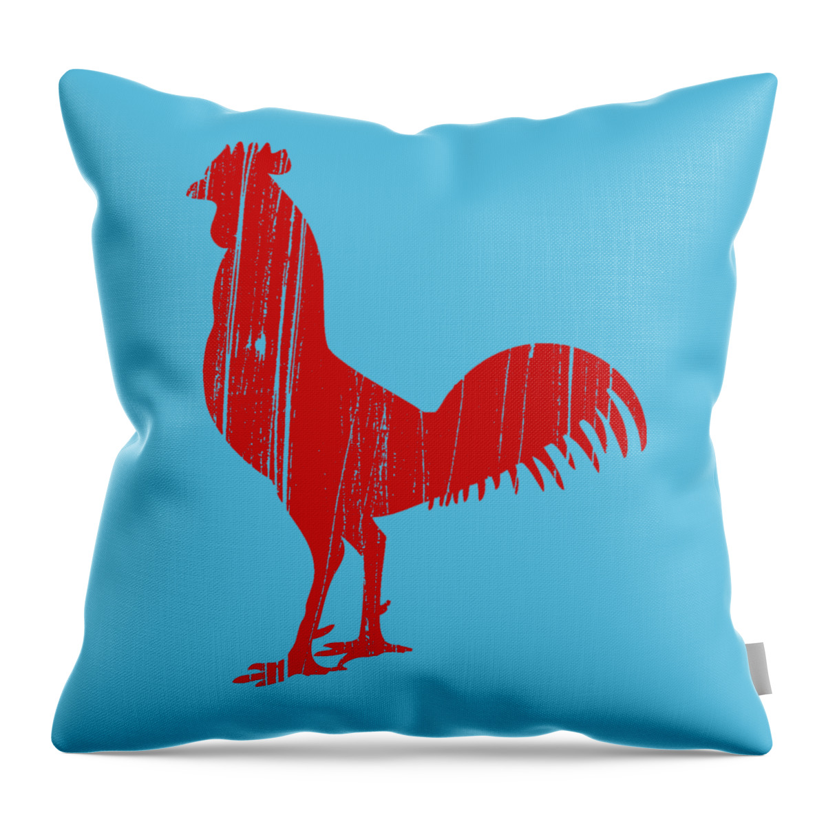 Red Throw Pillow featuring the drawing Red Rooster Tee by Edward Fielding
