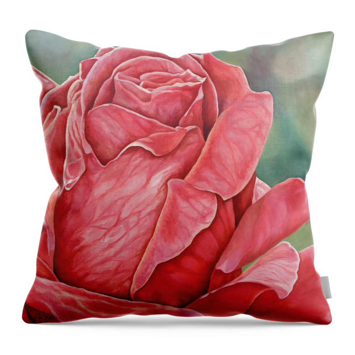 Oil Painting Throw Pillow featuring the painting Red Rose 93 by Steven Ward