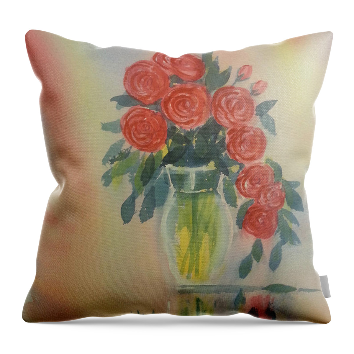 Glenn Marshall Artist Throw Pillow featuring the painting Red Roses for my Valentine by Glenn Marshall