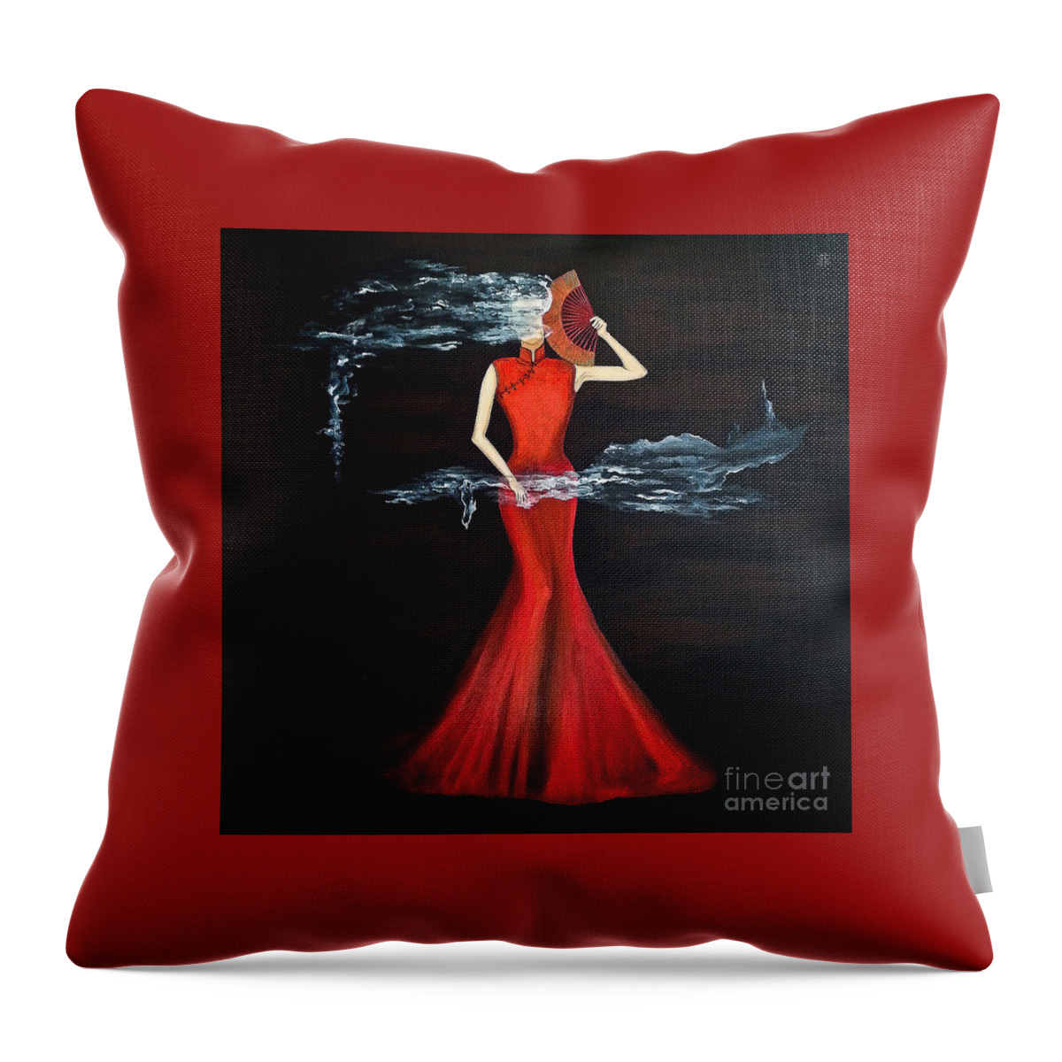 Contemporary Throw Pillow featuring the painting Scented Red Color by Fei A
