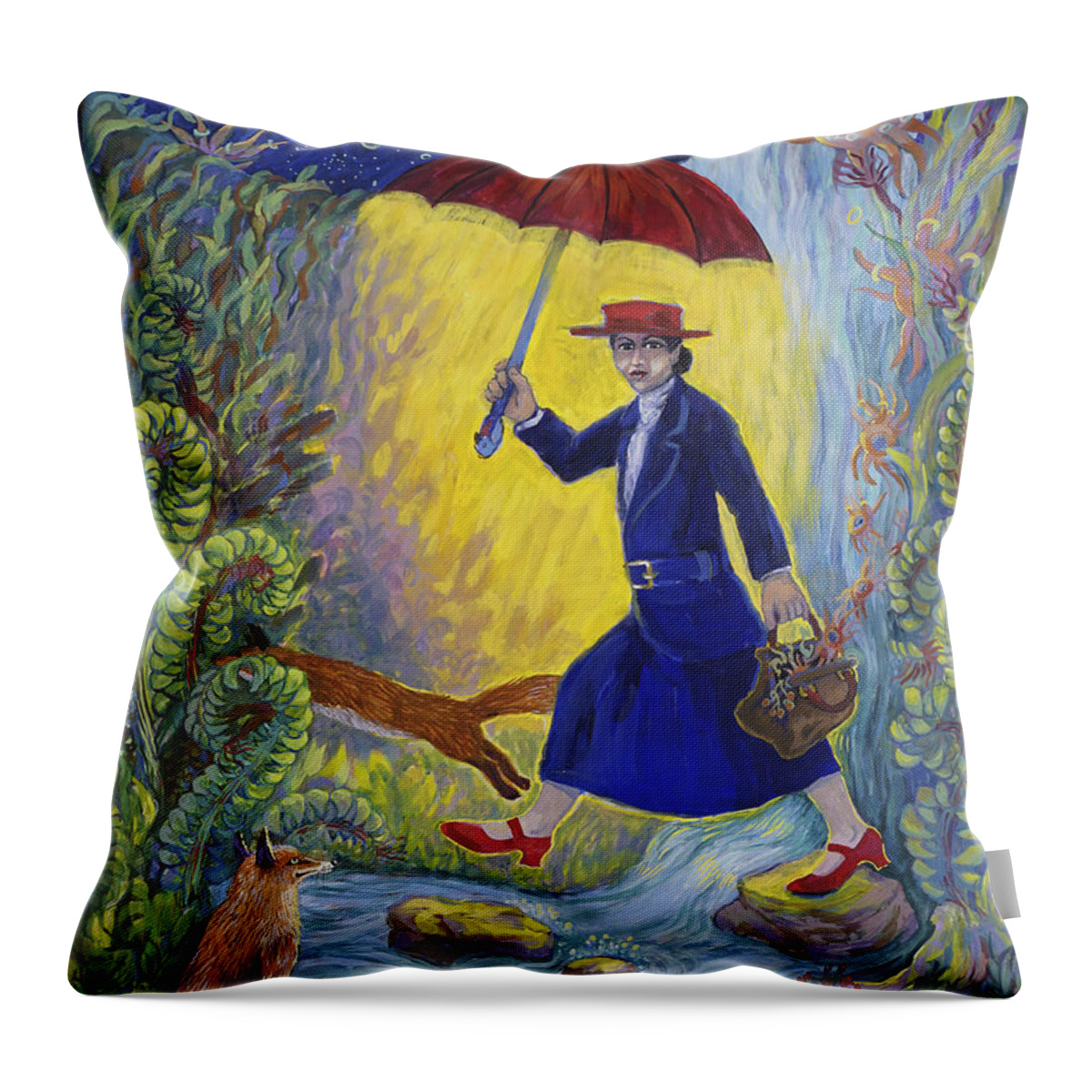 Landscape Throw Pillow featuring the painting Red Shoes Mary Poppins by Shoshanah Dubiner