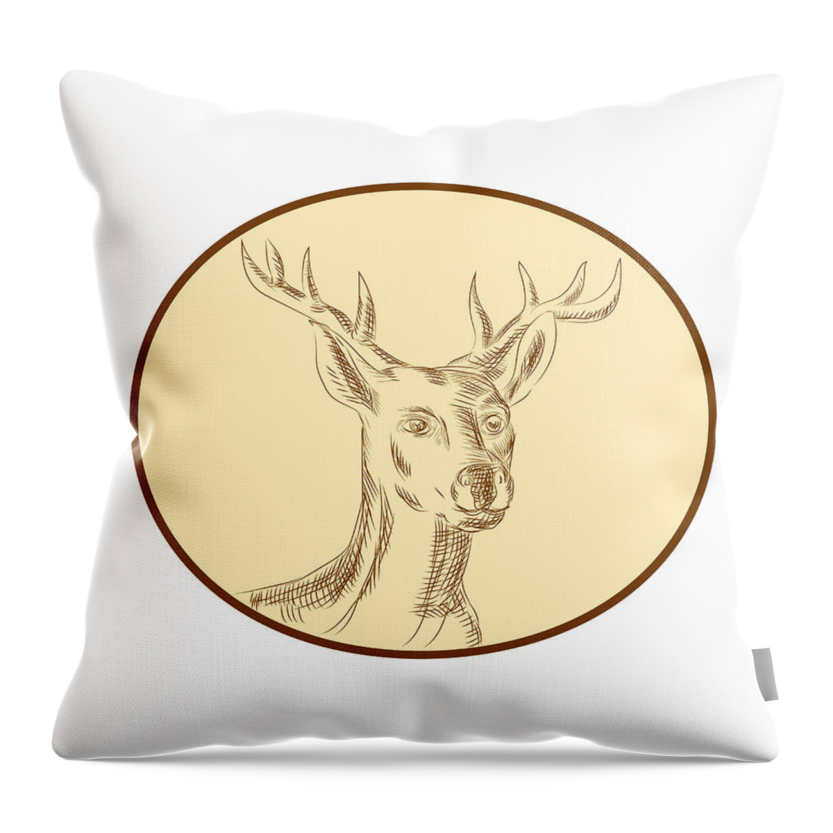 Etching Throw Pillow featuring the digital art Red Stag Deer Head Circle Etching by Aloysius Patrimonio