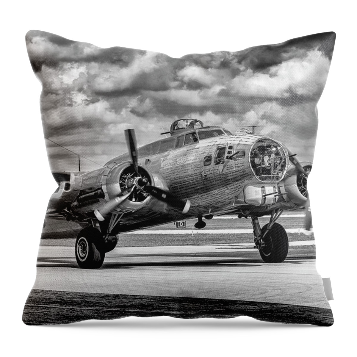 B-17 Throw Pillow featuring the photograph Red Tail Bommber by Chris Smith