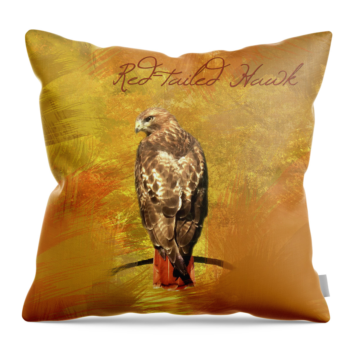 Hawk Throw Pillow featuring the photograph Red-tailed Hawk Watercolor Photo by Hermes Fine Art