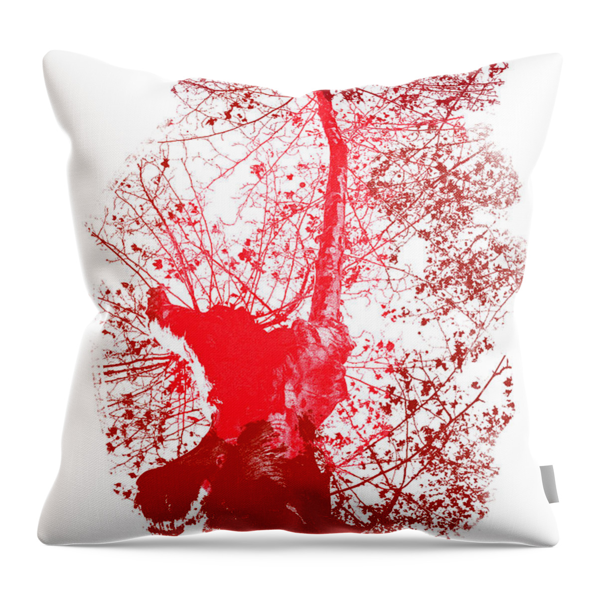 Tree Throw Pillow featuring the painting Red Tree in Autumn by AM FineArtPrints