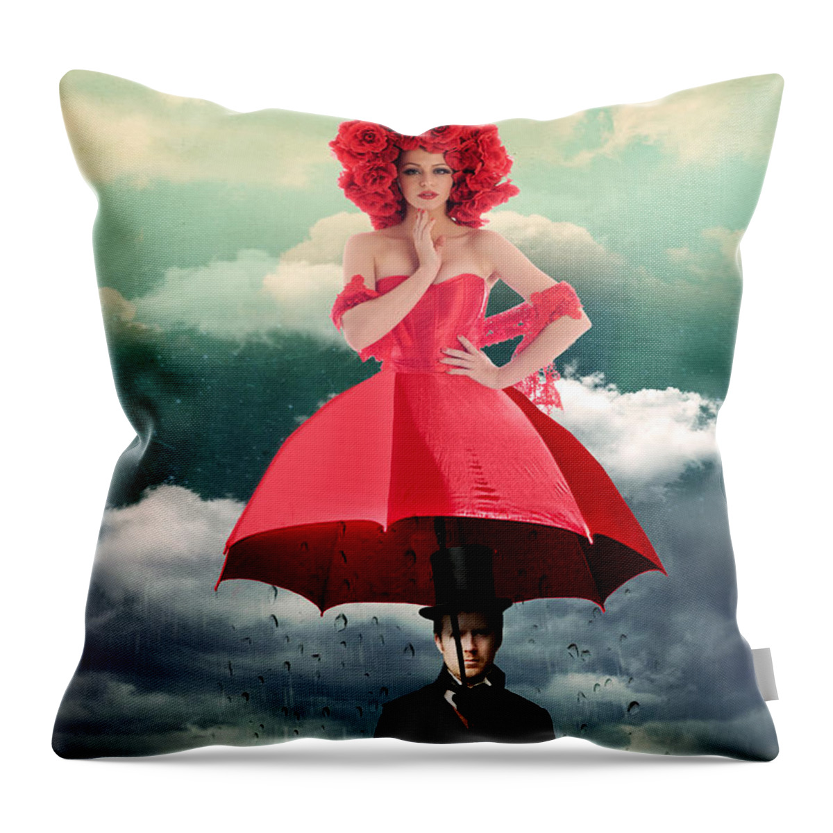 Photomanipulation Throw Pillow featuring the photograph Red Umbrella by Juli Scalzi