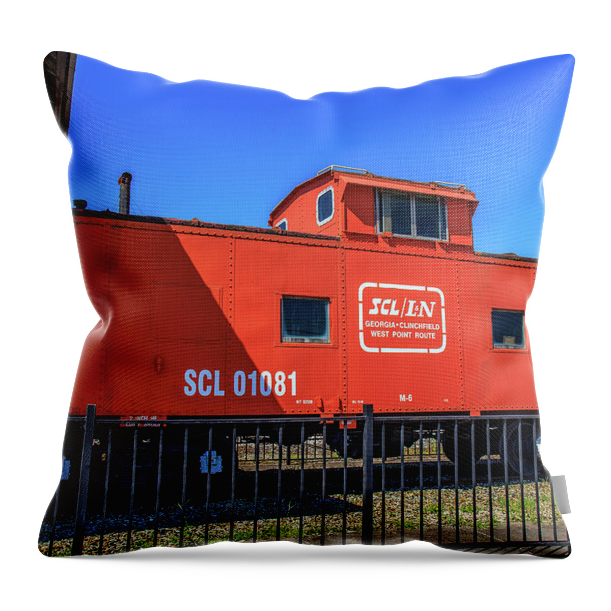 Train Throw Pillow featuring the photograph Red Vintage Caboose by Doug Camara