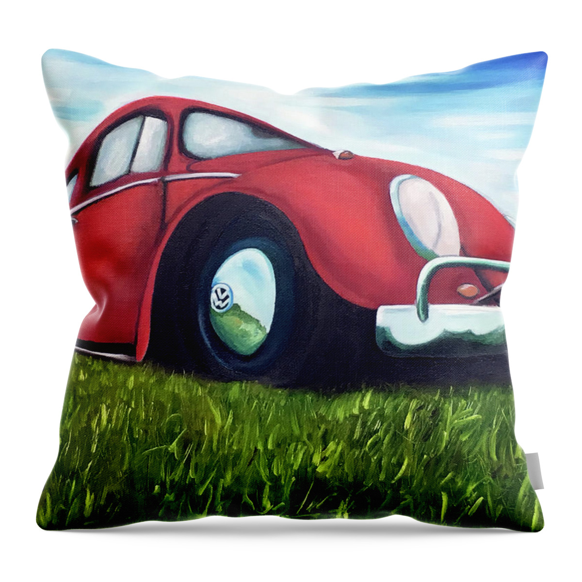 Glorso Throw Pillow featuring the painting Red VW by Dean Glorso