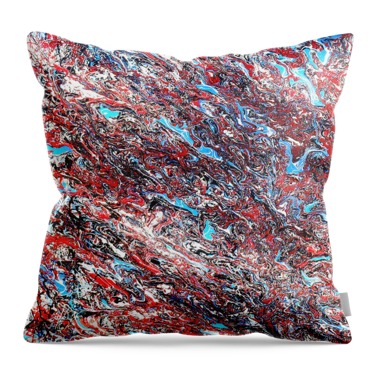Drip Abstract Throw Pillow featuring the painting Red White Blue and Black Drip Abstract by Genevieve Esson