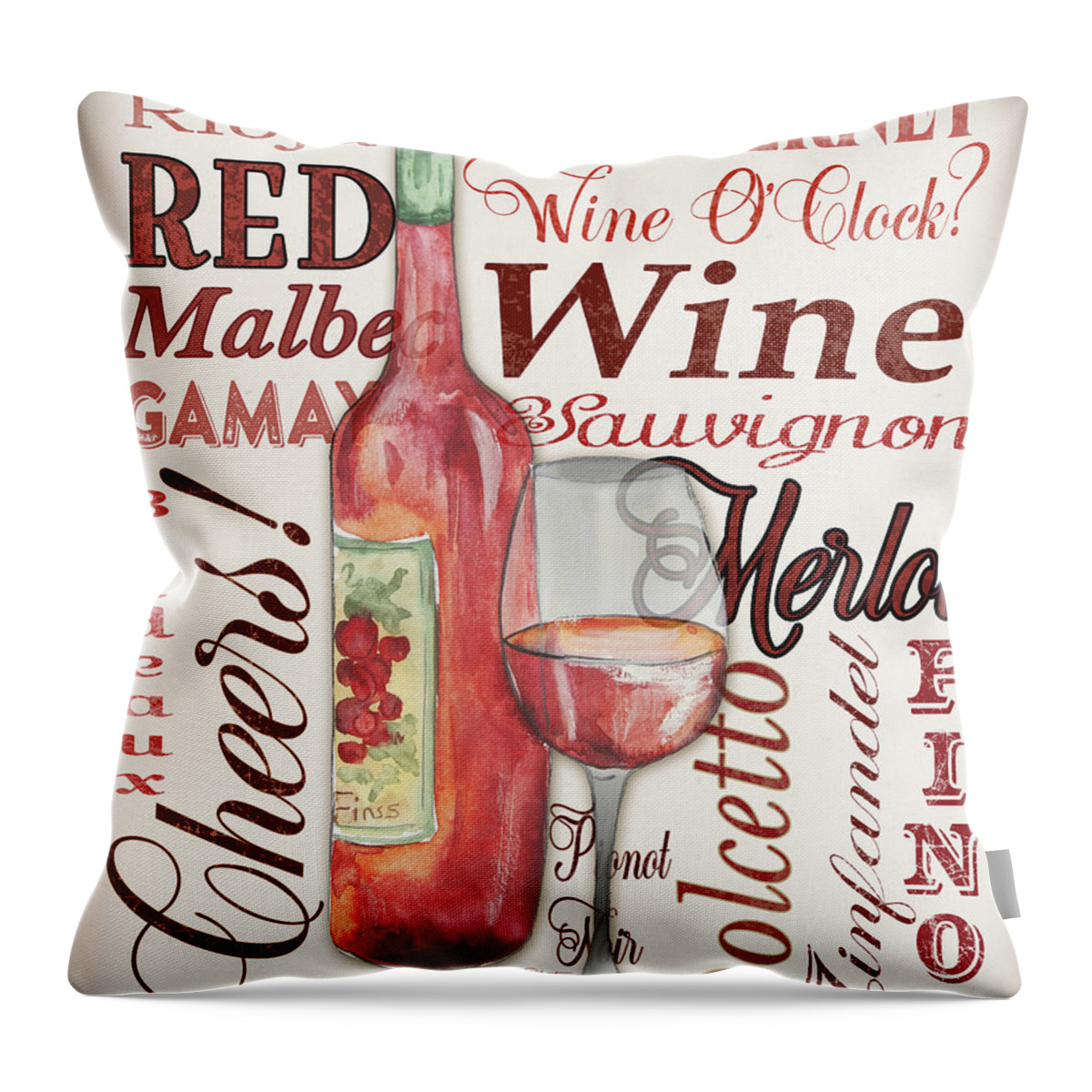 Wine Throw Pillow featuring the painting Red Wine-JP3975 by Jean Plout