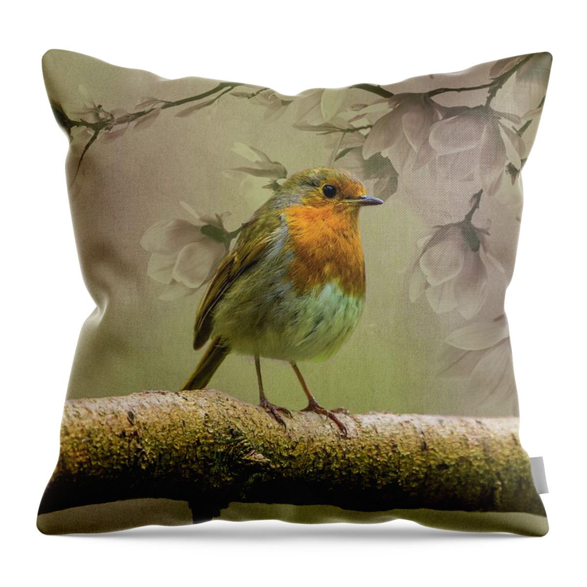 Redbreast Throw Pillow featuring the photograph Redbreast Bird by Movie Poster Prints