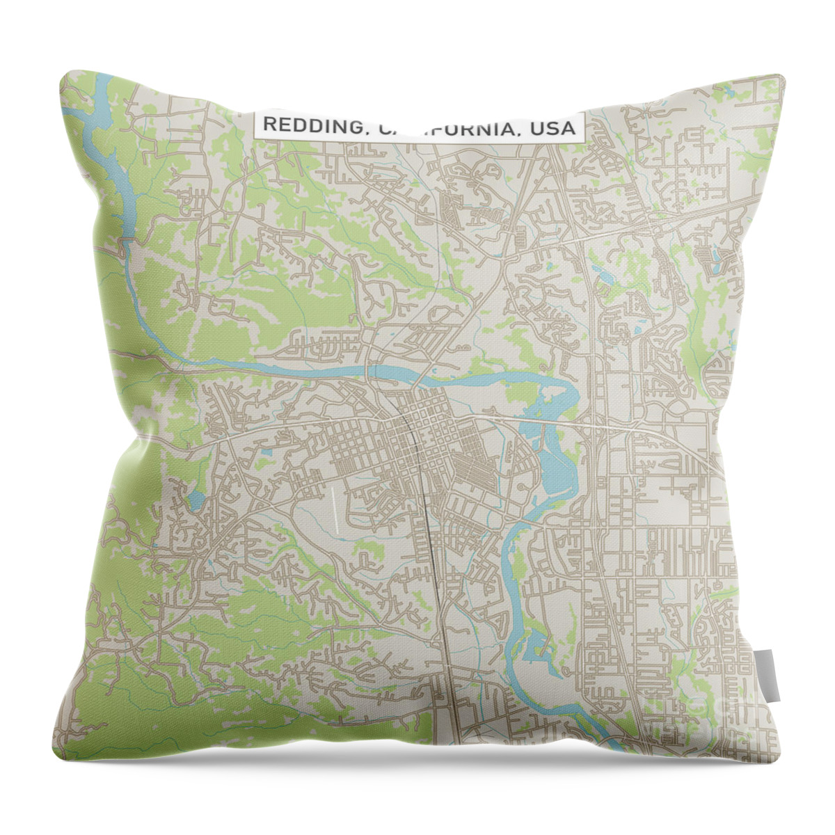 Redding Throw Pillow featuring the digital art Redding California US City Street Map by Frank Ramspott