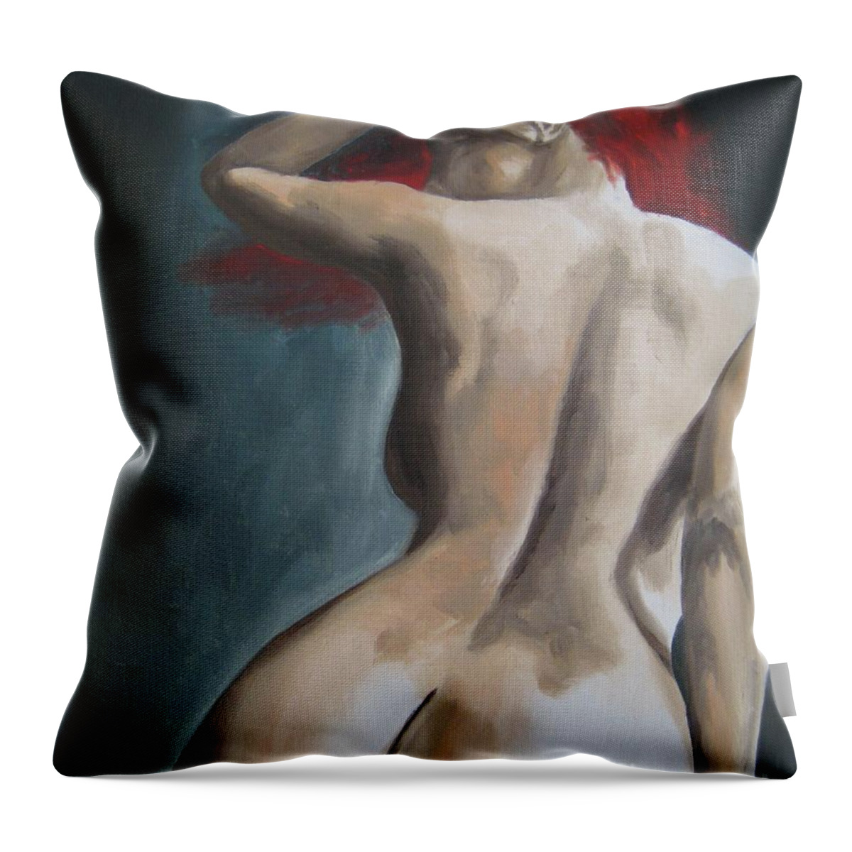 Nude Throw Pillow featuring the painting Redhead District by Jindra Noewi