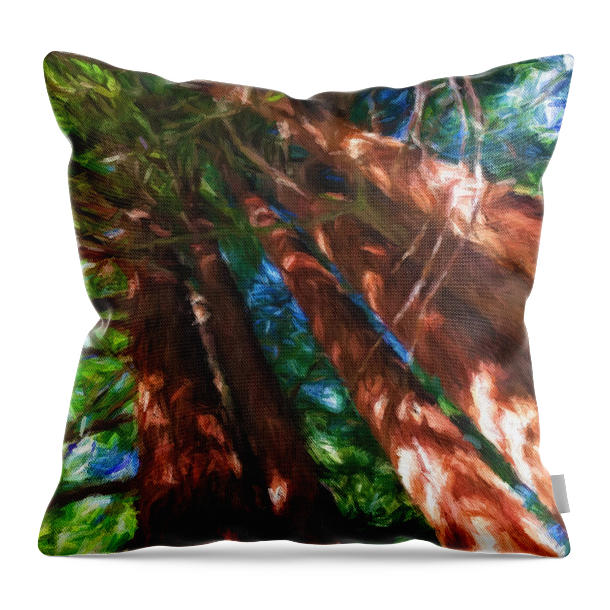Landscape Throw Pillow featuring the mixed media Redwoods 2 by Jonathan Nguyen