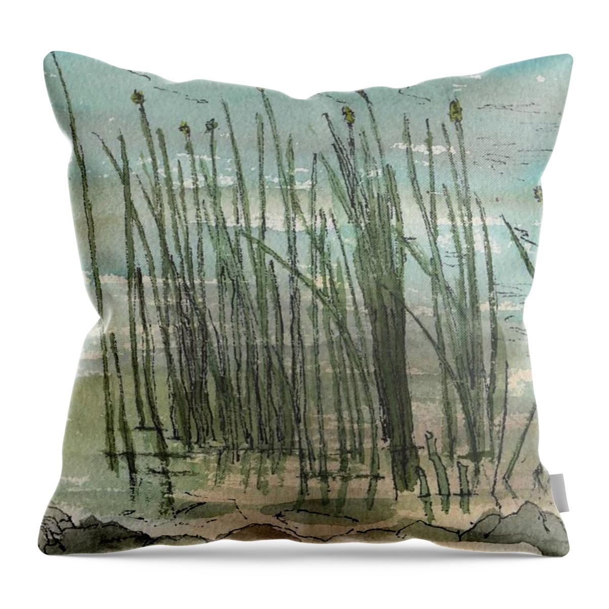 Reeds Throw Pillow featuring the painting Reeds by Caroline Henry