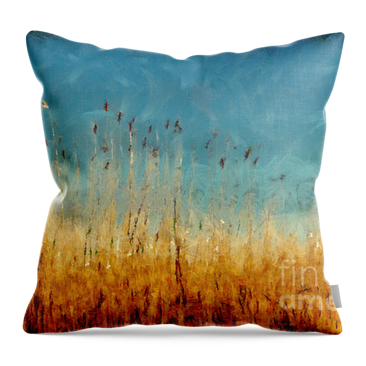 Landscape Throw Pillow featuring the painting Reeds Lake Landscape Painting by Dimitar Hristov