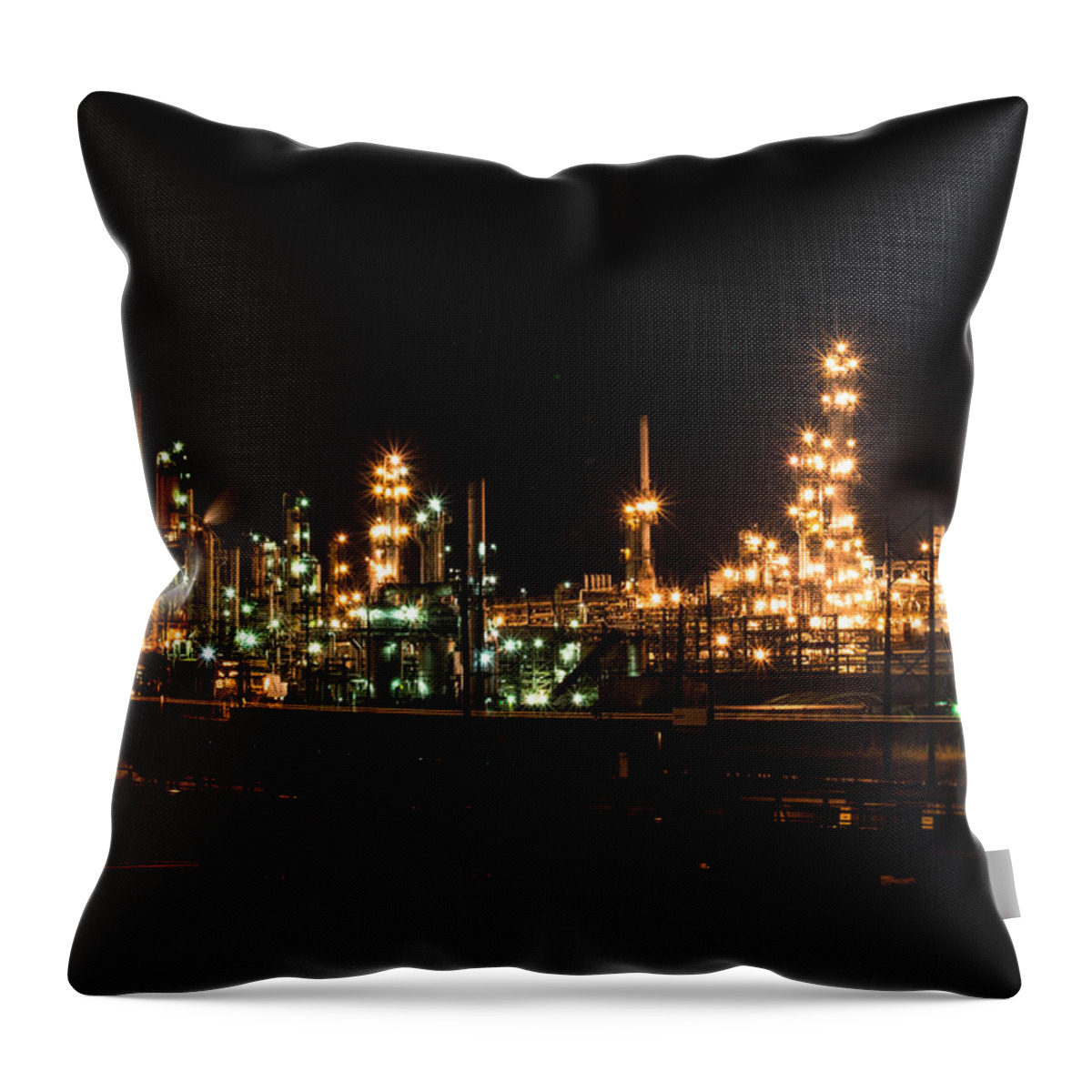 Refinery Throw Pillow featuring the photograph Refinery At Night 3 by Stephen Holst