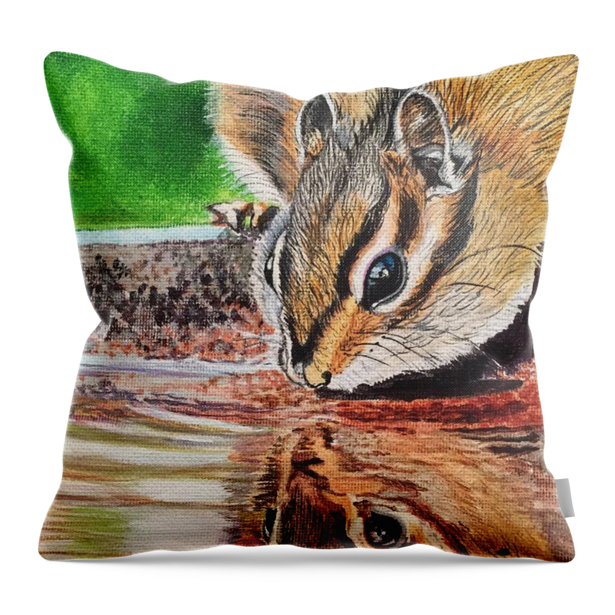 Chipmunk Throw Pillow featuring the painting Reflecting on the Day by Sonja Jones