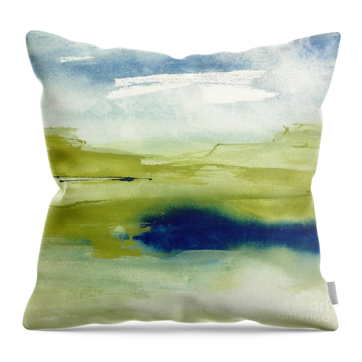 Original Watercolors Throw Pillow featuring the painting Reflection Pond 2 by Chris Paschke