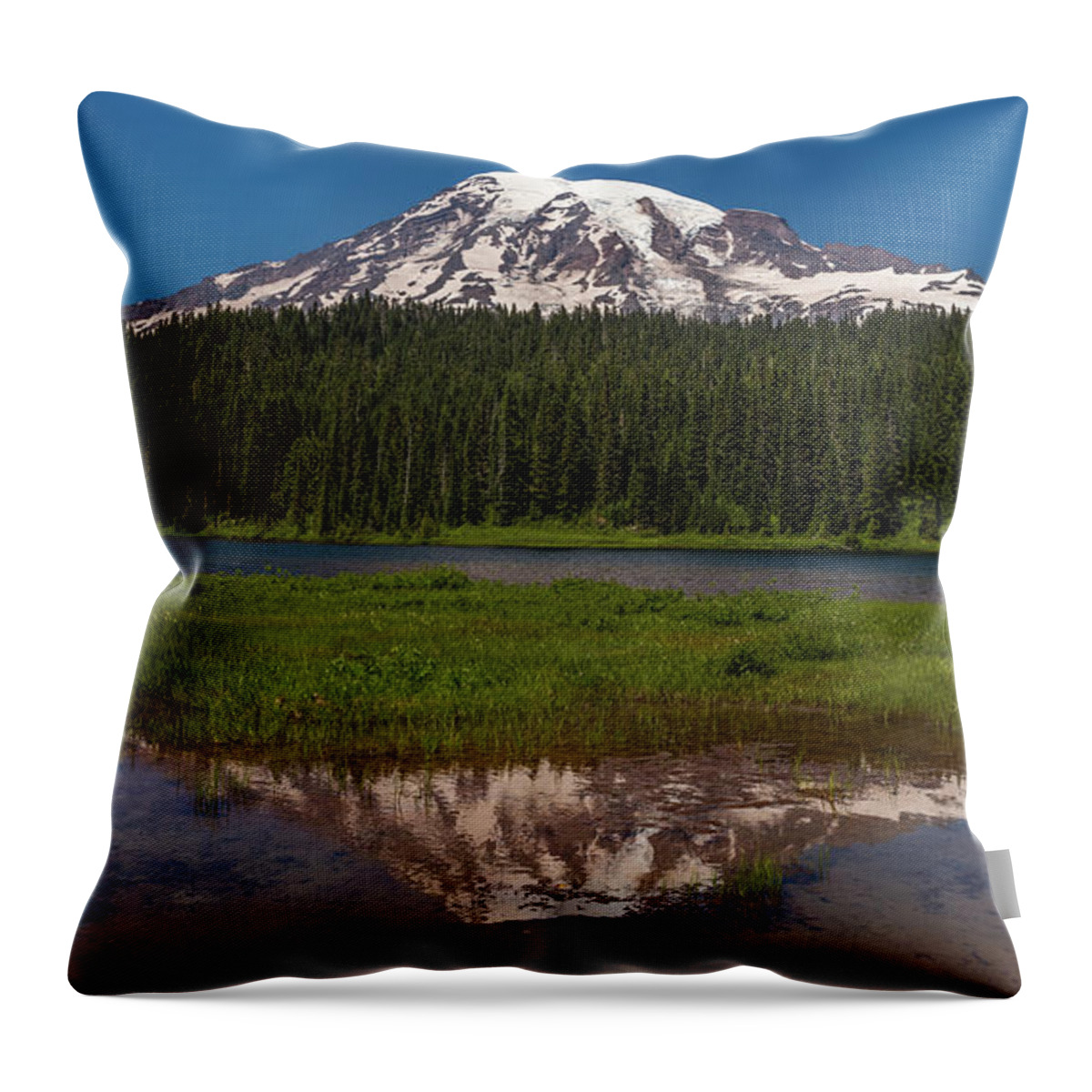 Brenda Jacobs Fine Art Throw Pillow featuring the photograph Reflections of Mount Rainier by Brenda Jacobs