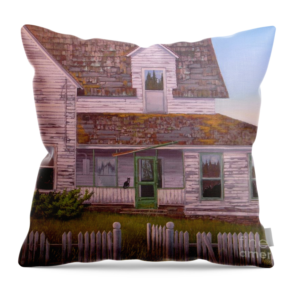 Old House Throw Pillow featuring the painting Reflections of the Past by Paul K Hill