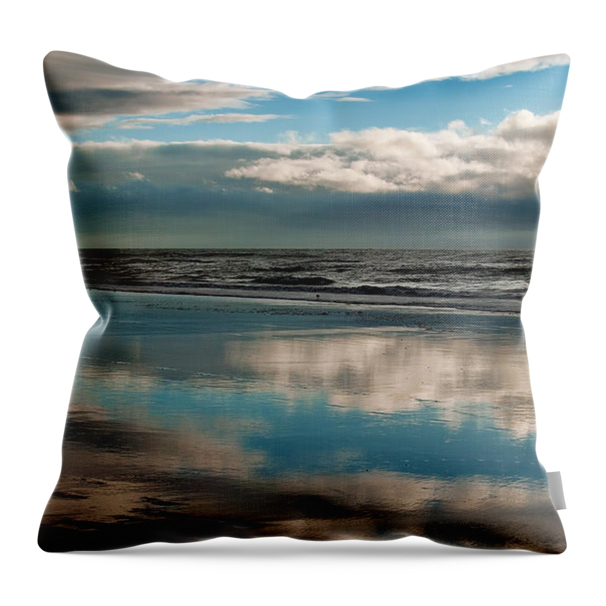 Sand Dunes Oxnard California Water Reflections Waves Ocean Beach Sunset Clouds Throw Pillow featuring the photograph Reflections by Wendell Ward