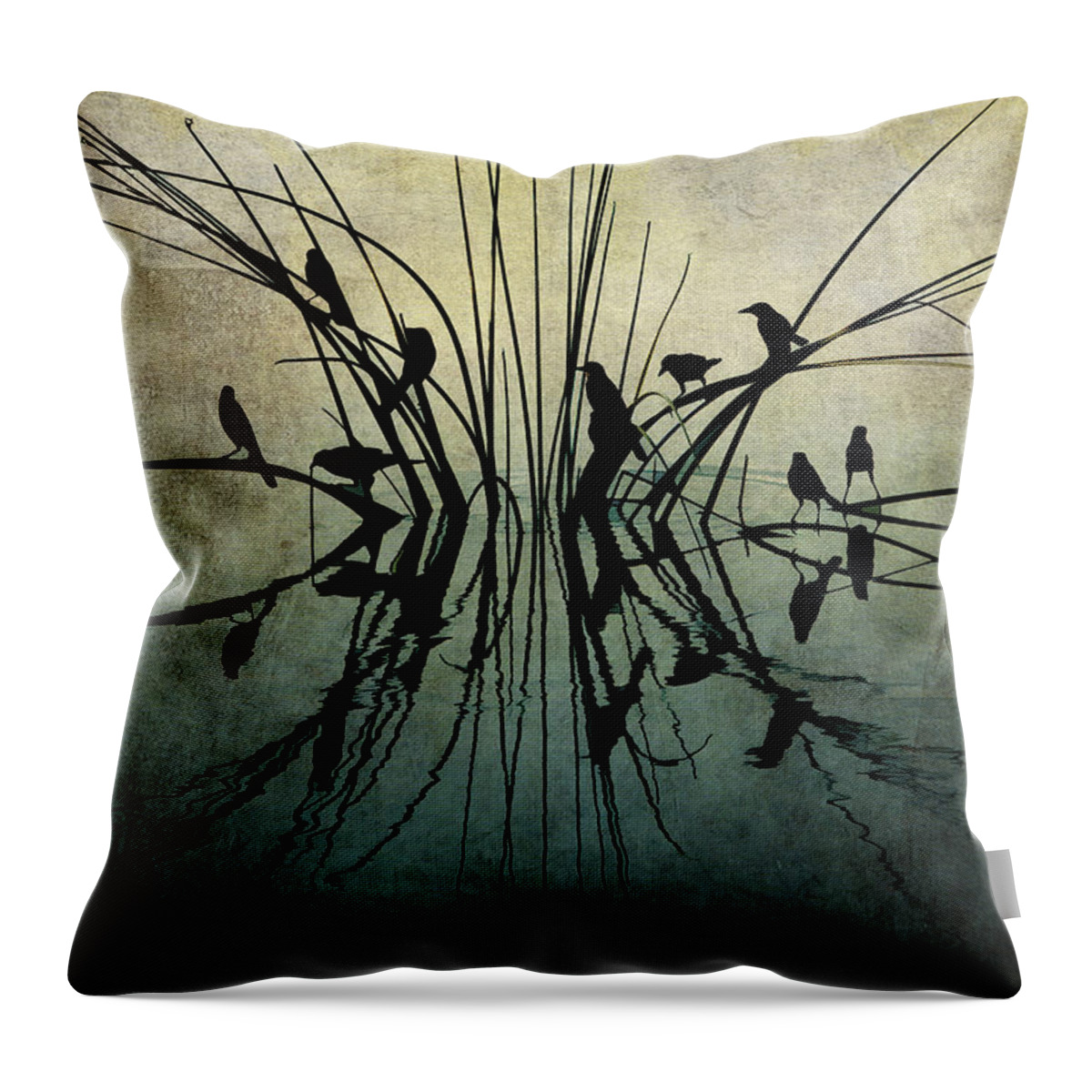 Lake Side Setting With An Old Grunge Mood Throw Pillow featuring the photograph Reflective Grunge by Pete Rems