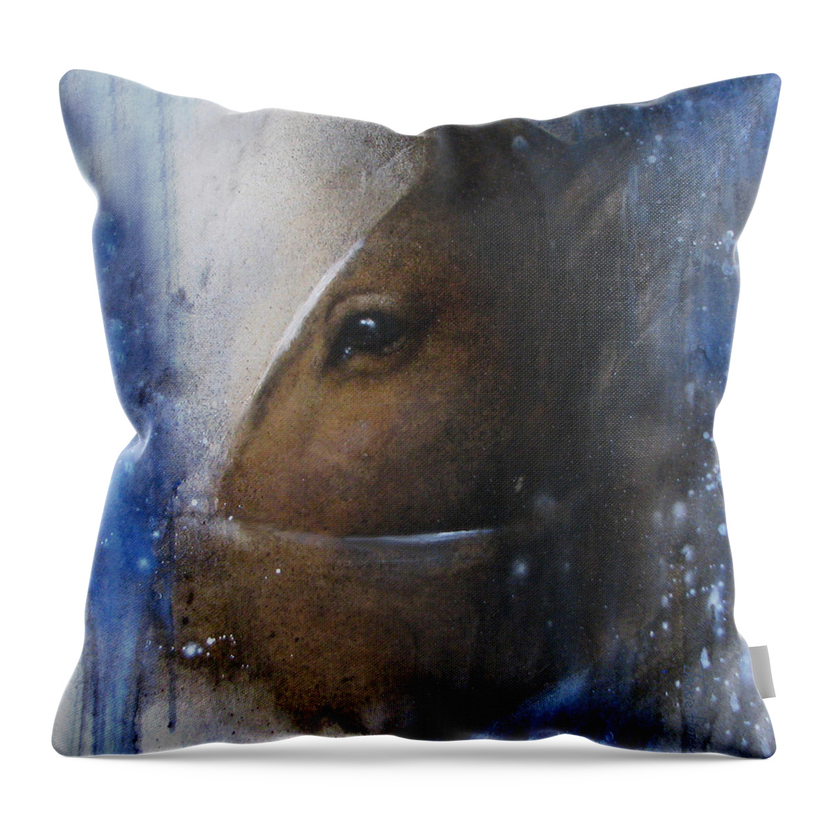 Canvas Prints Throw Pillow featuring the painting Reflective Horse by Jackie Flaten