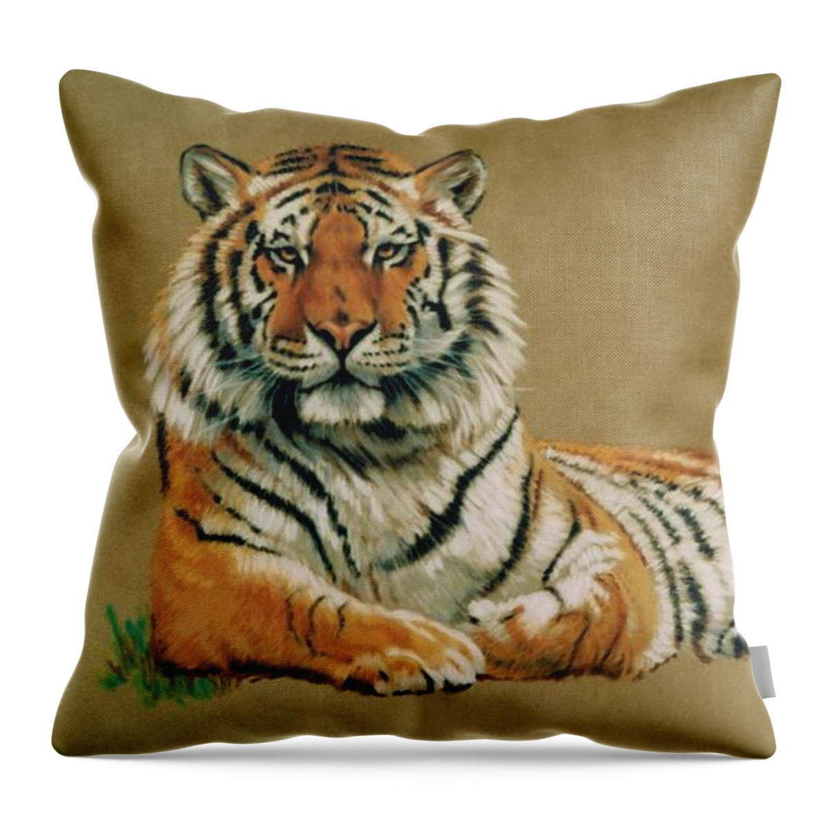 Tiger Throw Pillow featuring the pastel Regal Nanook by Barbara Keith