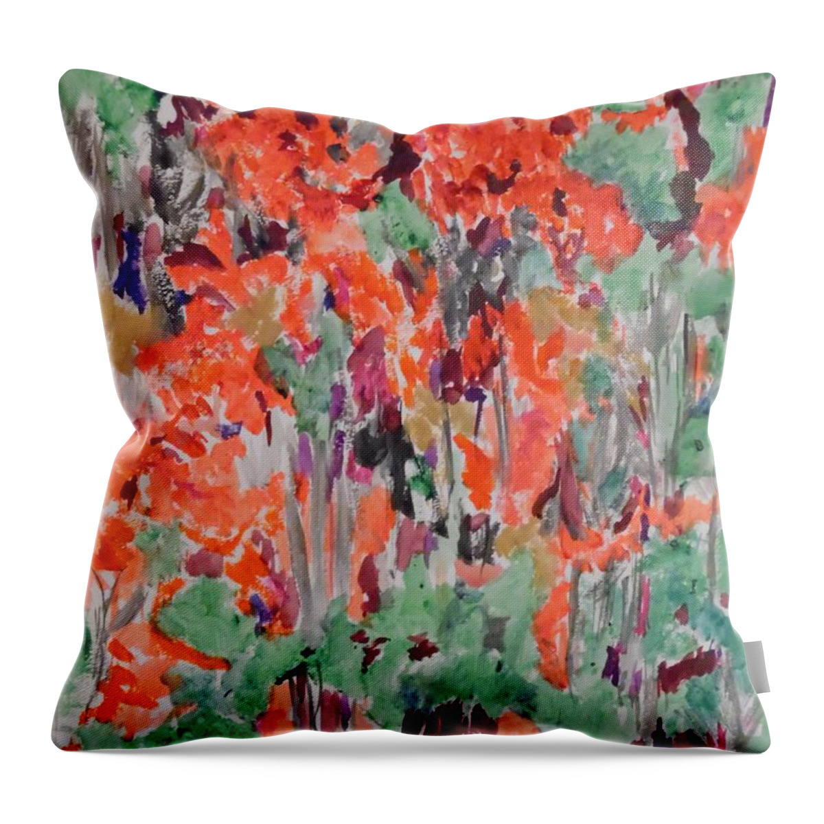 Regal Red Fall Foliage Throw Pillow featuring the painting Regal Red Fall Foliage by Esther Newman-Cohen
