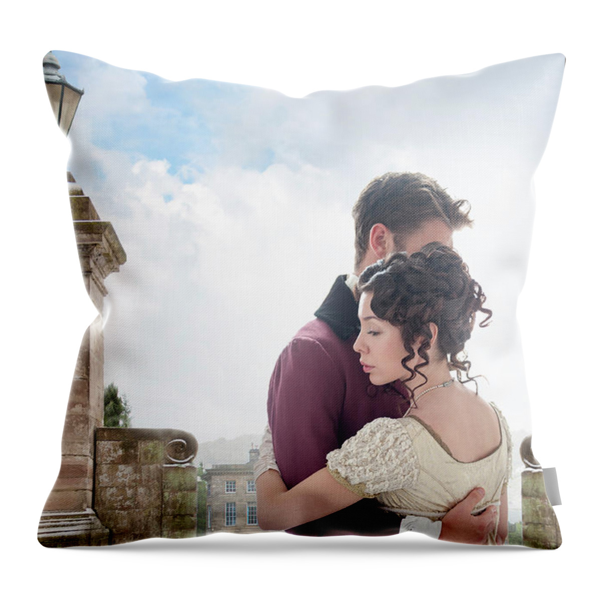 Regency Throw Pillow featuring the photograph Regency Couple Embracing by Lee Avison