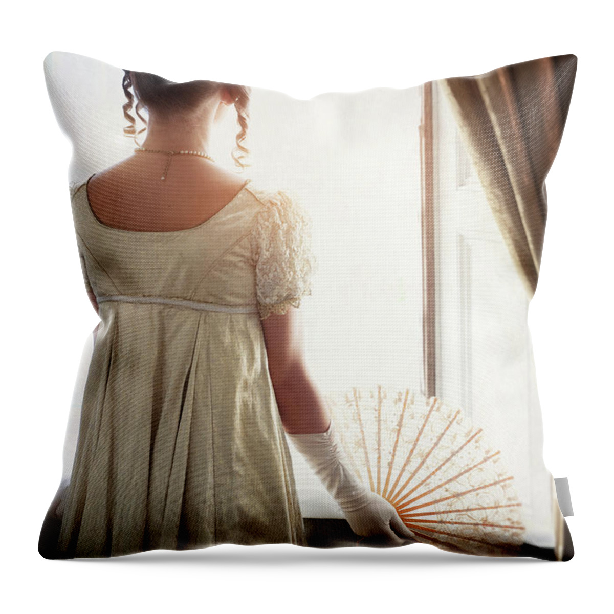 Regency Throw Pillow featuring the photograph Regency Woman Looking Out Of The Window by Lee Avison