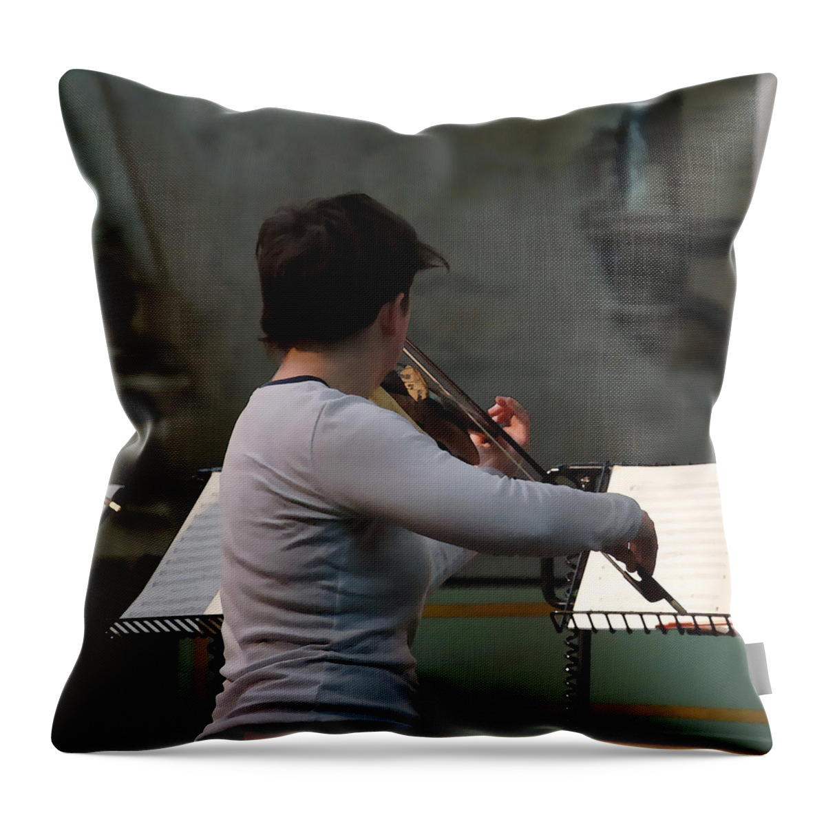 Violin Player Throw Pillow featuring the photograph Rehearsal. Part 4. by Elena Perelman