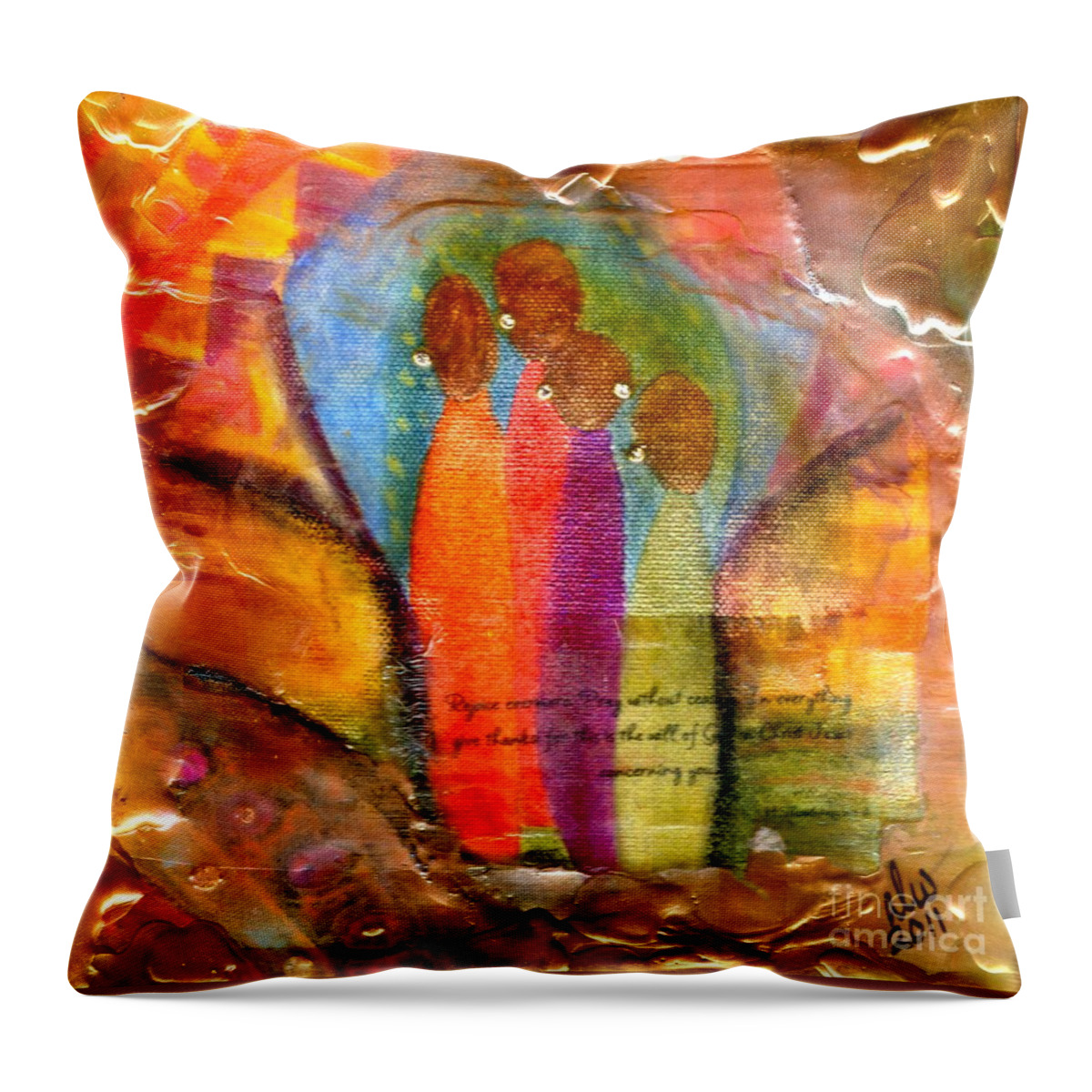 Wood Throw Pillow featuring the mixed media Rejoice by Angela L Walker