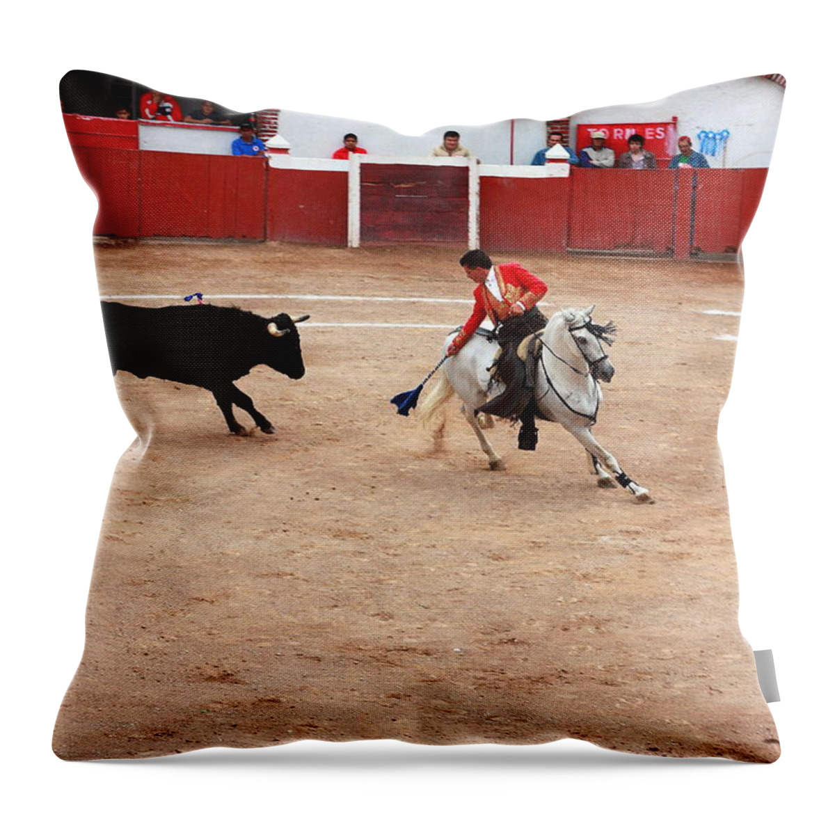 Sports Throw Pillow featuring the photograph Rejoneador and the Bull, San Miguel de Allende by Robert McKinstry