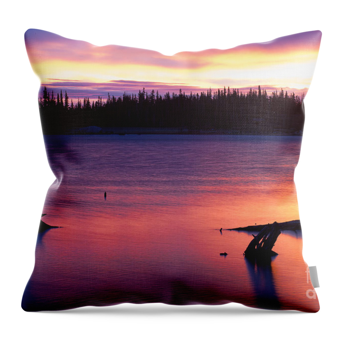 Sunrise; Sunrise Reflection Throw Pillow featuring the photograph Relative Calm by Jim Garrison