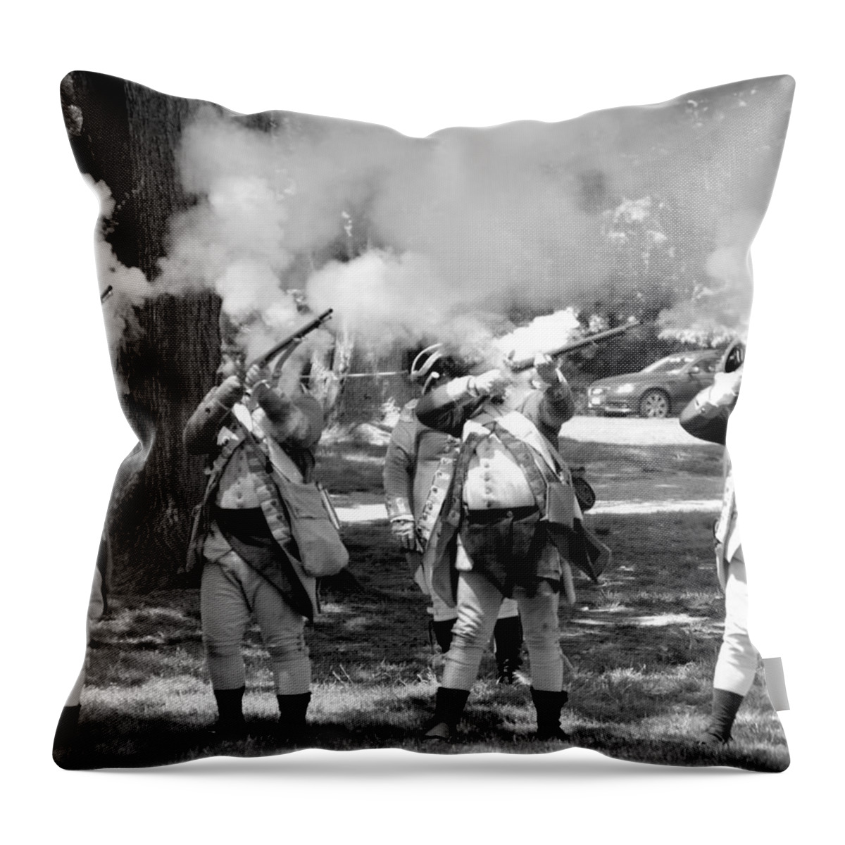 Colonial Throw Pillow featuring the photograph Reliving History-BW by Charles HALL