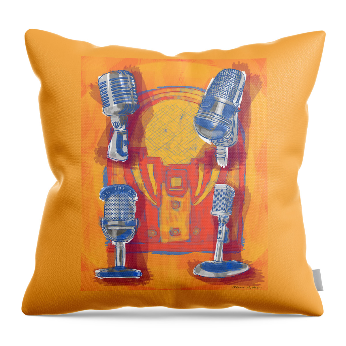 Micorphone Throw Pillow featuring the painting Remembering Radio by Alison Stein