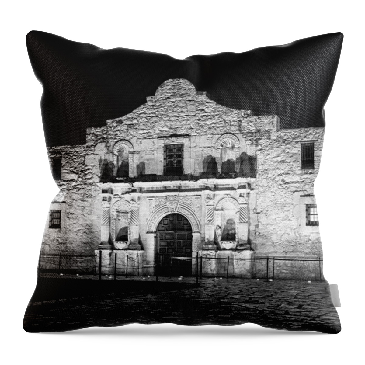 Alamo Throw Pillow featuring the photograph Remembering The Alamo - Black and White by Stephen Stookey