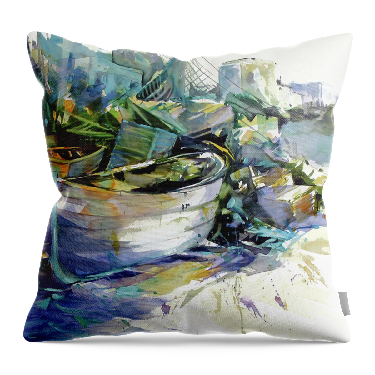 Boats Throw Pillow featuring the painting Rest In Peace by Rae Andrews
