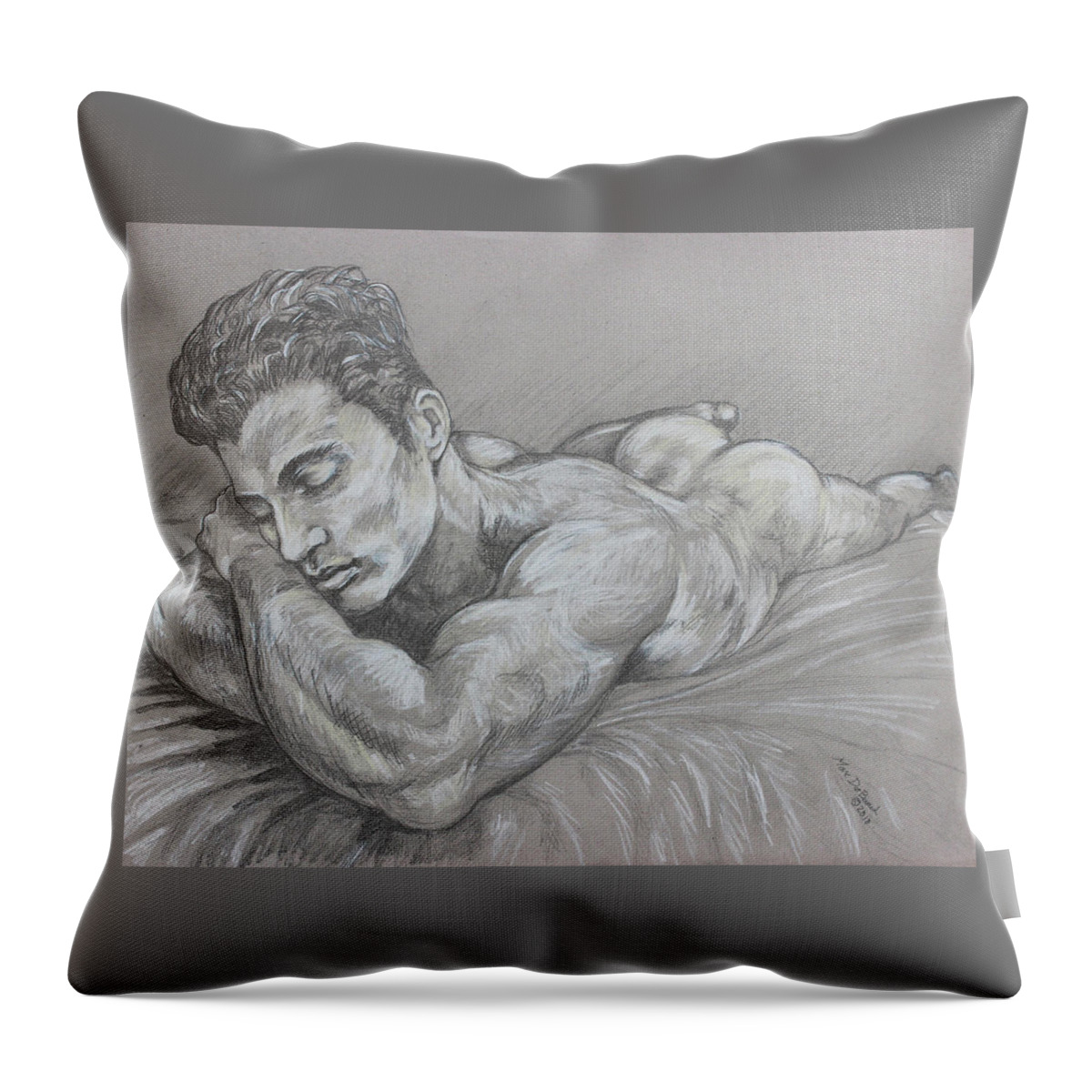 Male Nude Throw Pillow featuring the painting Resting Nude by Marc DeBauch