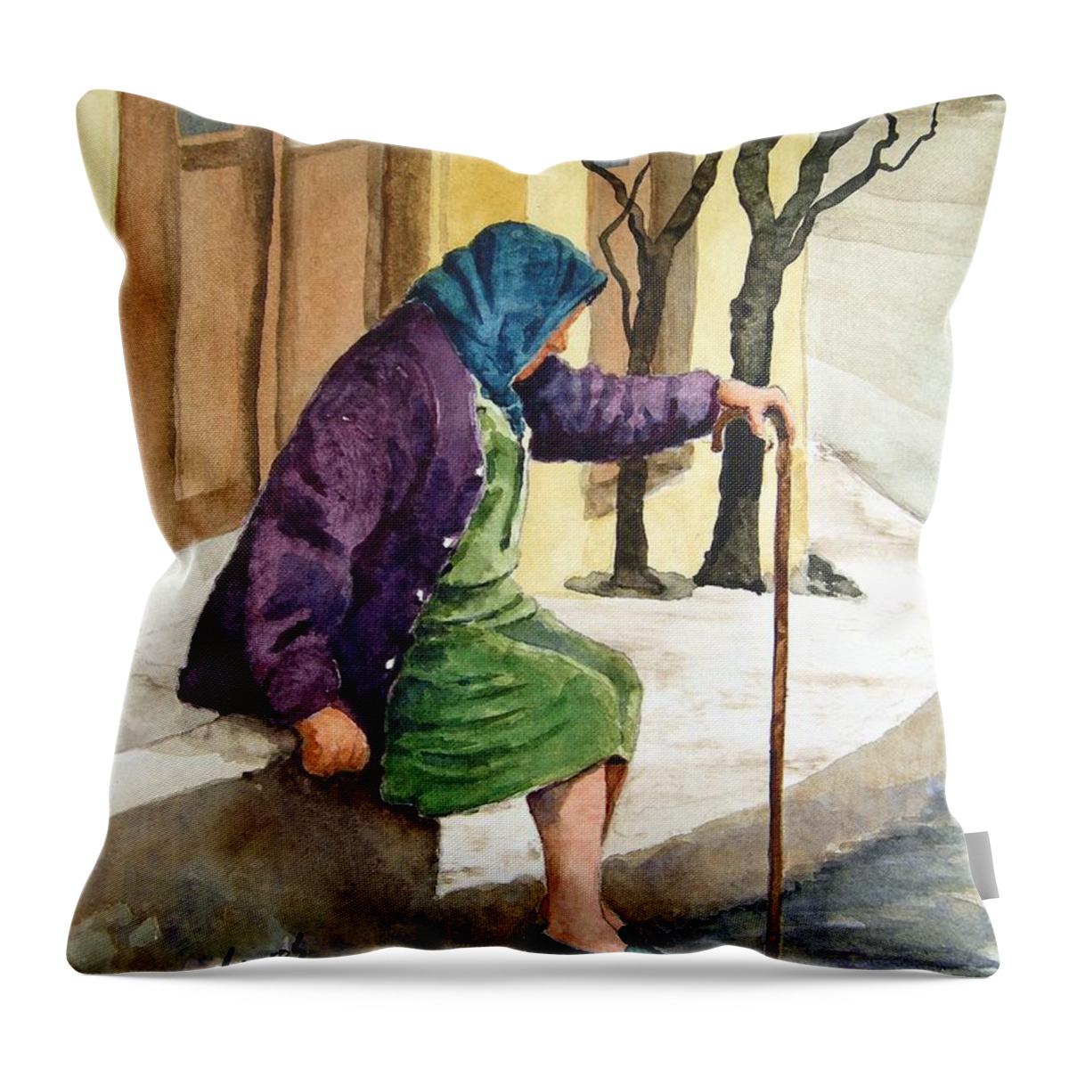 Old Lady Throw Pillow featuring the painting Resting by Sam Sidders